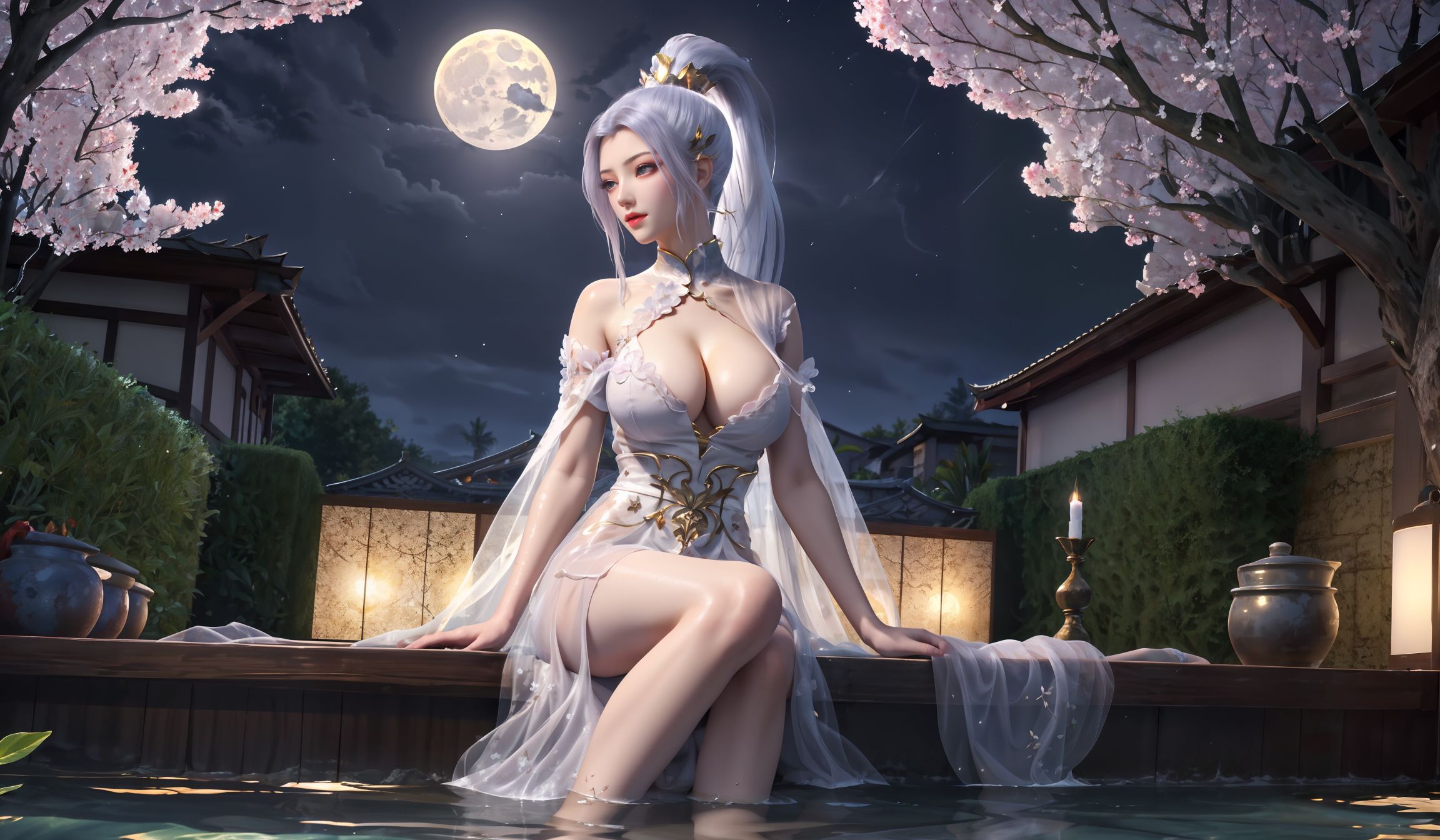 斗破苍穹 AI绘画韩月 白纱月色